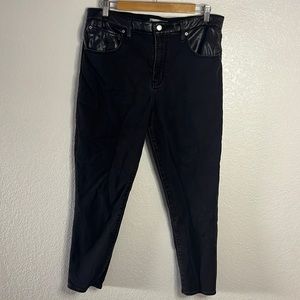 Leather and Denim mixed fabric skinny jeans
